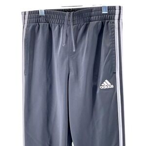 Boys Adidas Track Pants Gray White Stripes Elastic Waist Drawstring Sz L 14 16